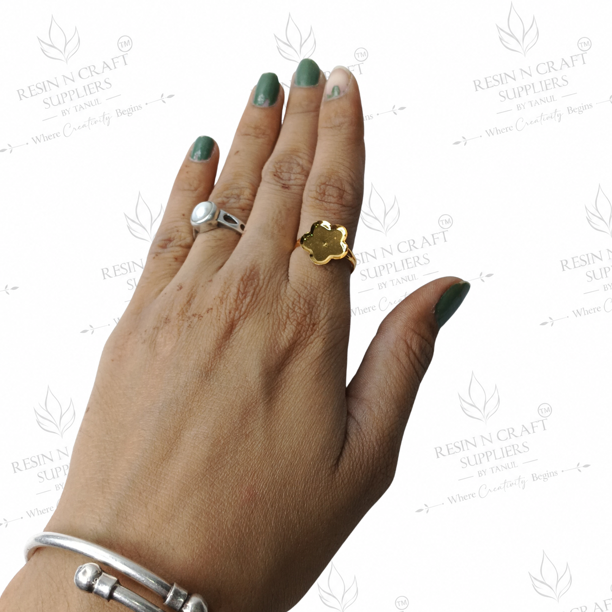 Gold Plated Flower Adjustable Ring Base | 1 cm