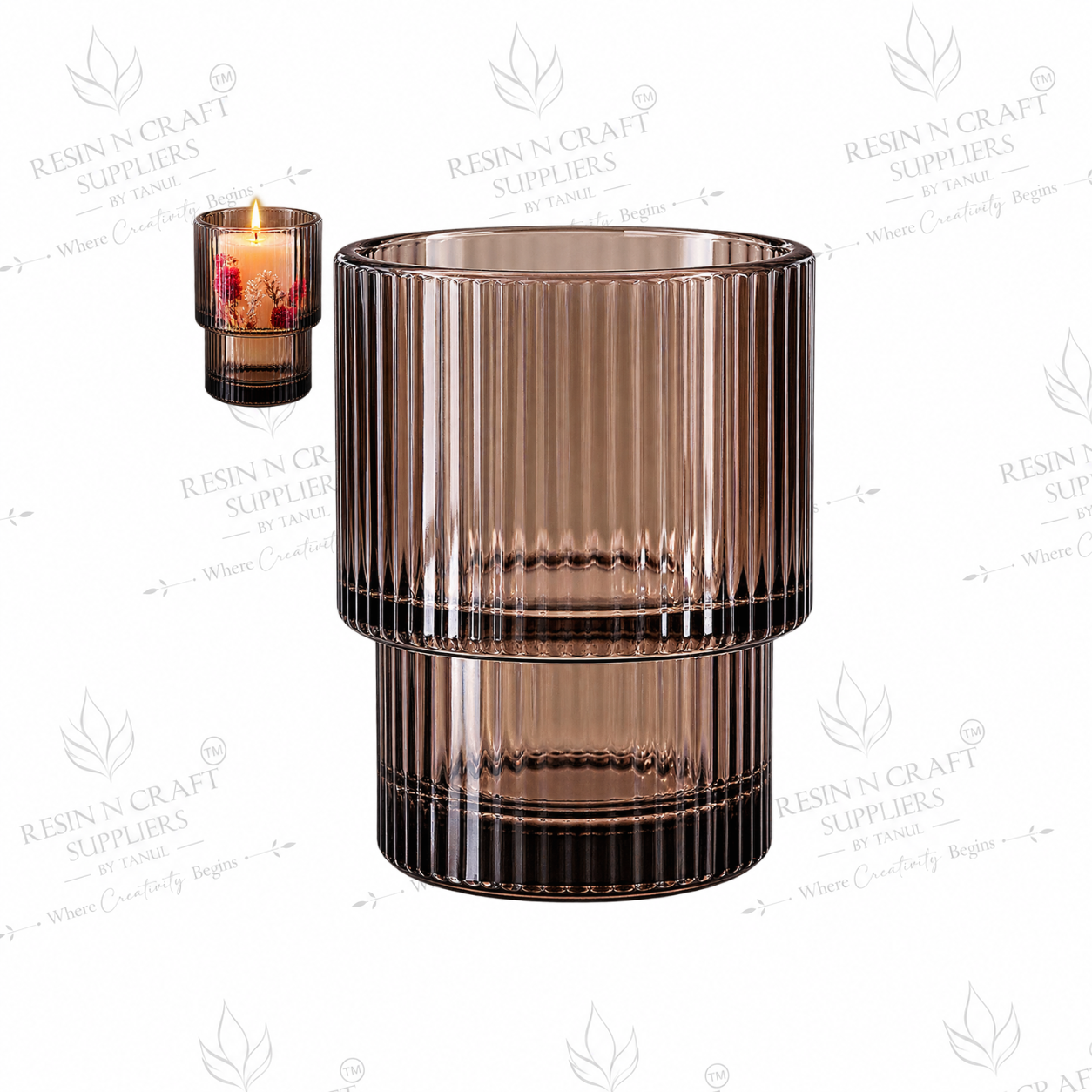 193 ML Ribbed Brown Glass Candle Jar | Premium Vertical Fluted Candle Vessel for Wine & Smoothie Candles, Hampers, Resin Décor & Gifting