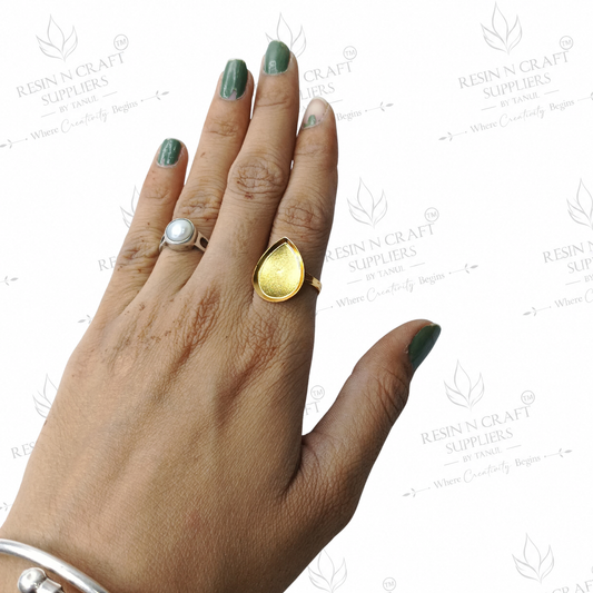 Gold Plated Teardrop Adjustable Ring Base | 1.8 cm