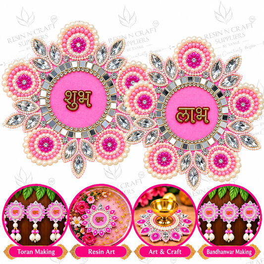 Pink Shubh Decorative Patch Pair for Toran, Bandhanwar & Resin Art | DIY Craft Material