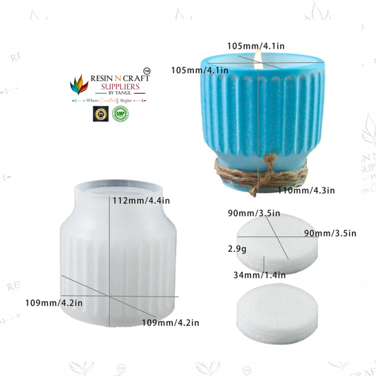 Silicone Bottom Neck Striped Round Candle Holder Mould | Ribbed Candle Jar Mold for Resin, Concrete, Jesmonite & Plaster | RSM0874M