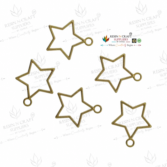 5 in 1 Gold Star Open Bezel Set | Star Shape UV Resin Pendant Frame | Metal Jewellery Making Charm | 28.26 × 25 mm