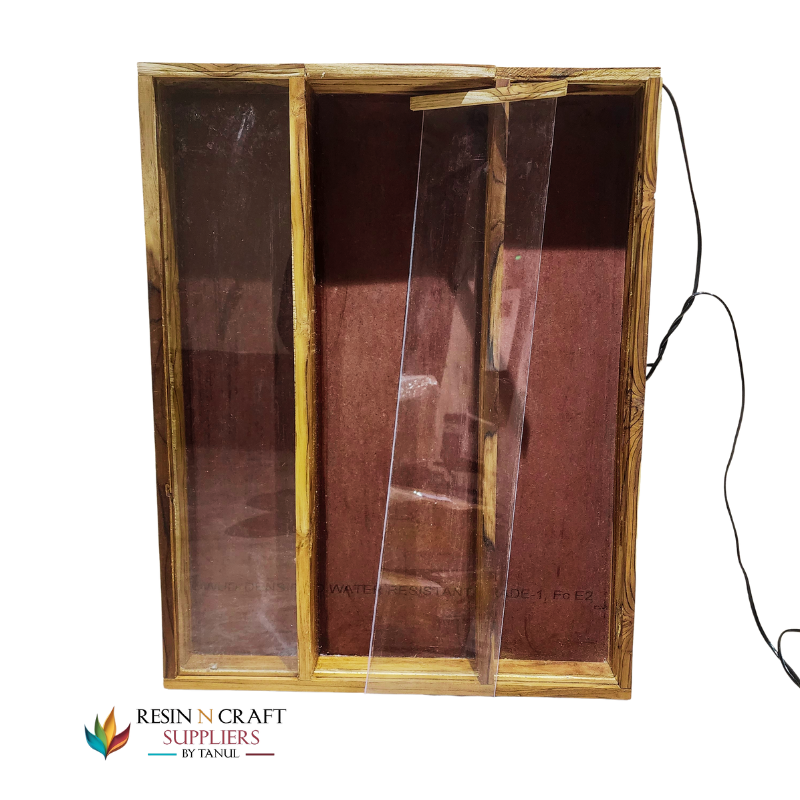 22 x 28  Inch With LED Light MDF Teakwood (3 Sections) Acrylic Slider 2 side