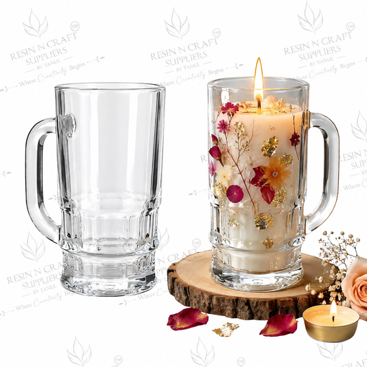 335 ML Classic Beer Mug Glass | Glass Candle Container for Wine & Smoothie Candles, Candle Hampers, Resin Art & Home Use