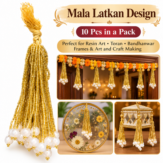 Golden Bead Mala Latkan with White Pearl Beads Pack of 10 | Toran & Bandhanwar Making Accessories