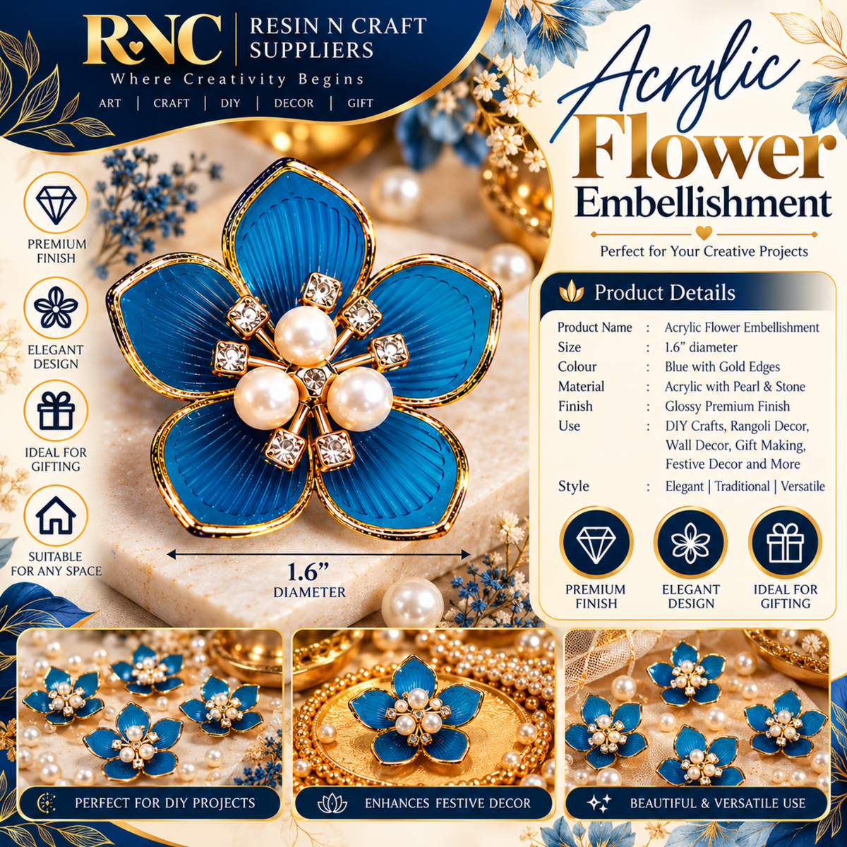 Acrylic Flower Embellishment – Premium Decorative Craft Accessory / Colourful Plastic Flower