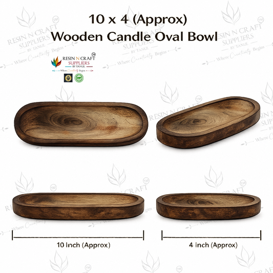10 x 4 Inch Wooden Oval Candle Bowl | Natural Wooden Dough Bowl for Candle Making, Resin Art, Wax Filling & Home Décor