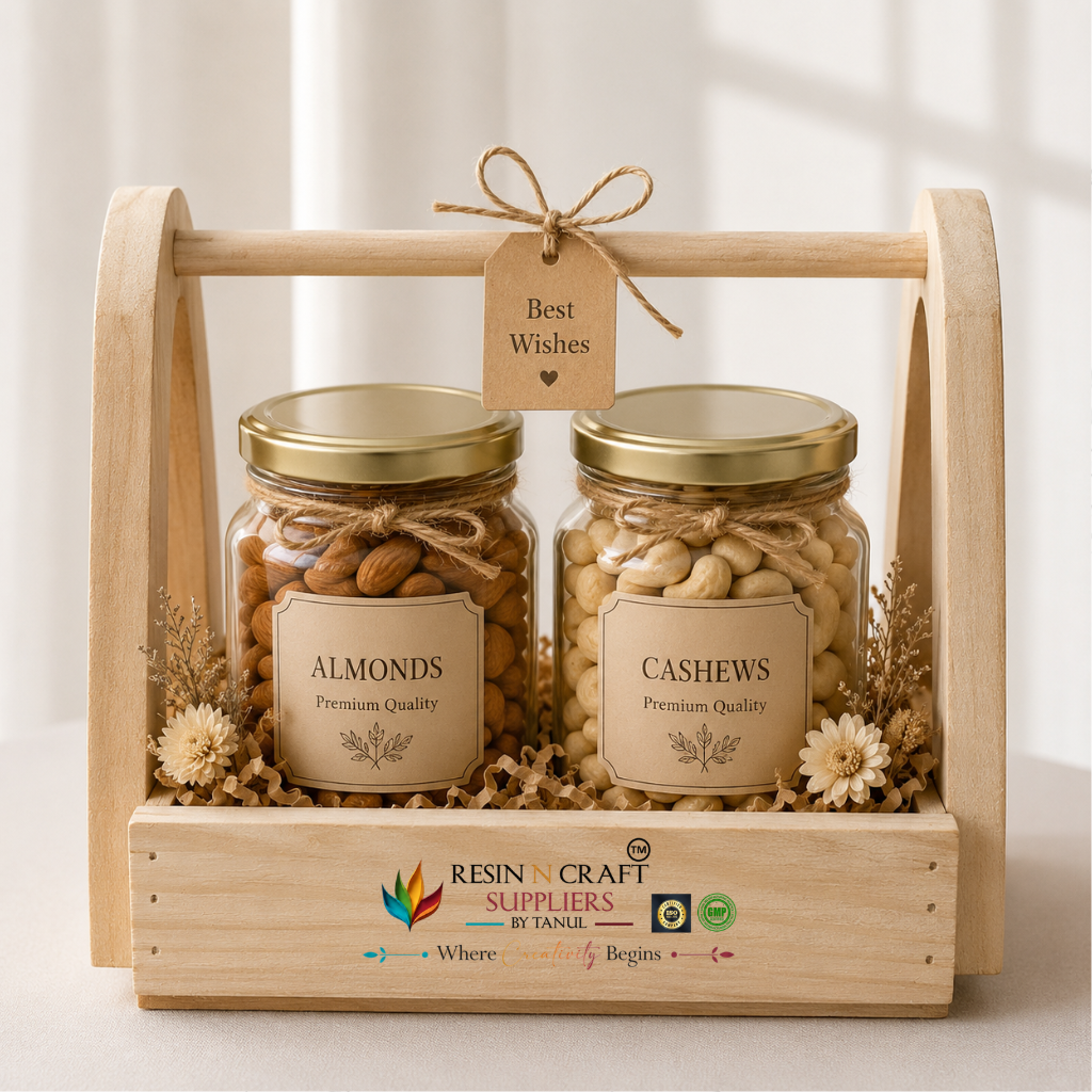 Premium Hamper Combo Set – Tray + 2 Glass Jars 350 ml (WTR04 + RJ01)