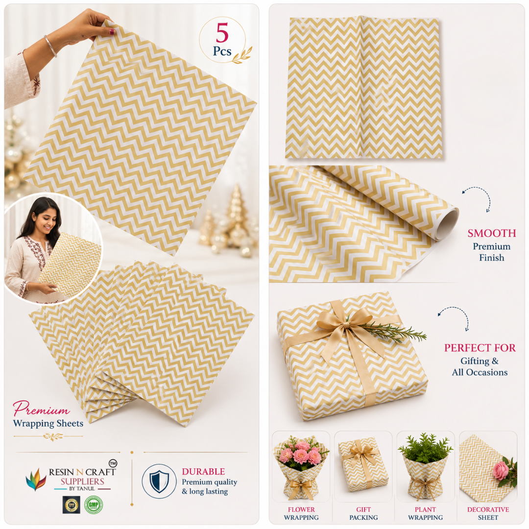 Premium Gold Chevron Flower / Gift Wrapping Sheets – 5 Pcs (30 L ×20 B Inch) / Packing Sheet