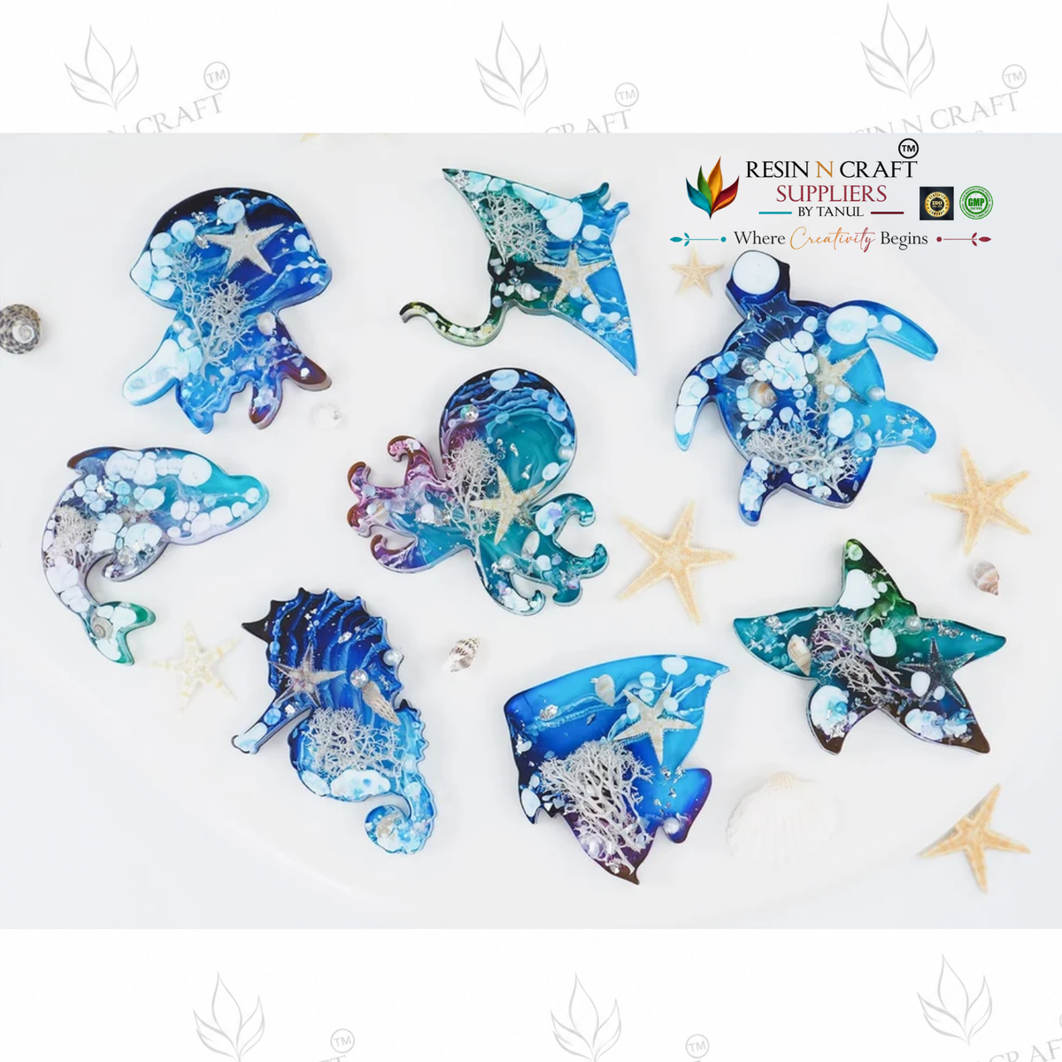 8-in-1 Ocean Animal Silicone Mould for Resin Art – Sea Turtle, Octopus, Dolphin & Starfish (RSM1364M)