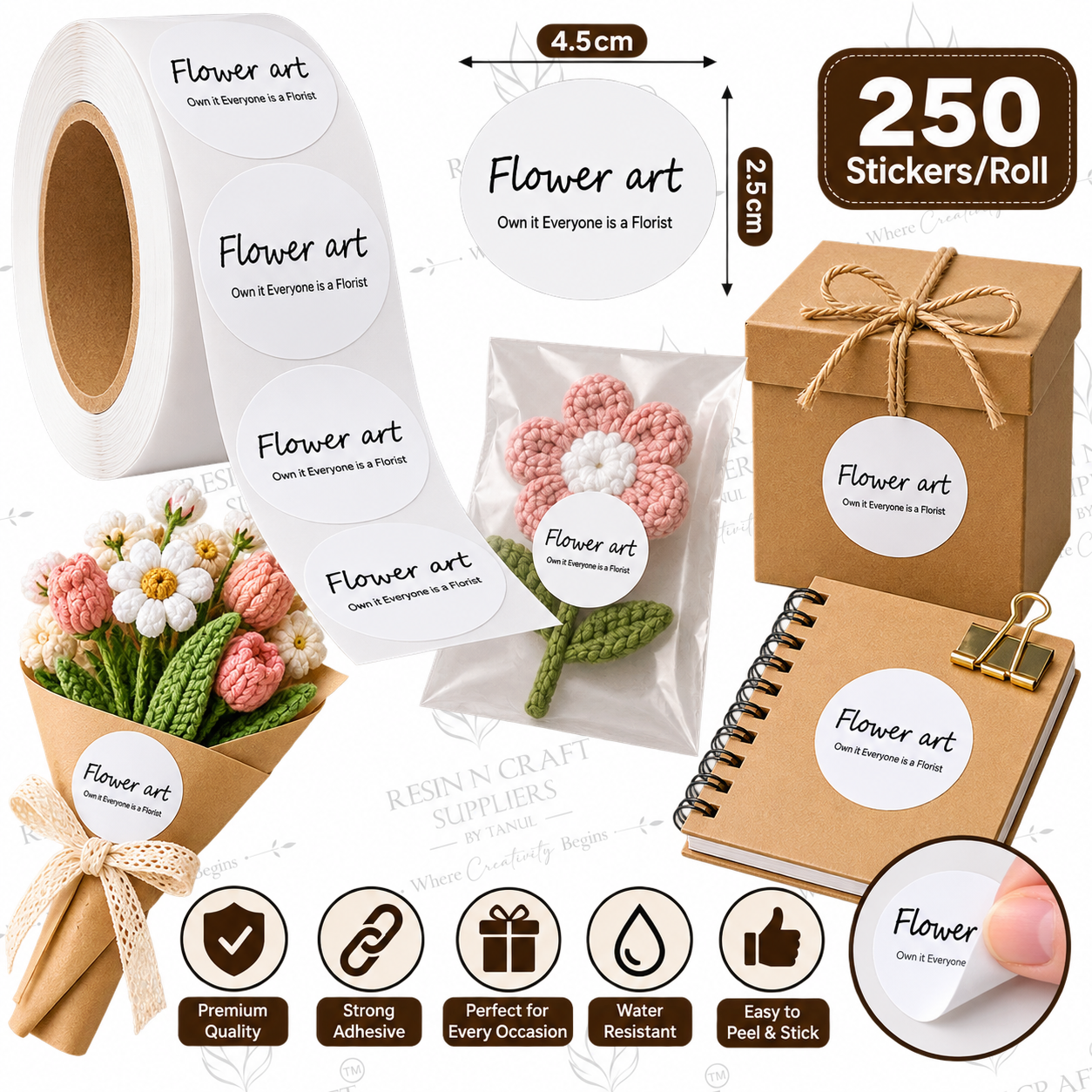 Flower Art Label Sticker Roll – 250 Premium Floral Packaging Stickers (0013603600)