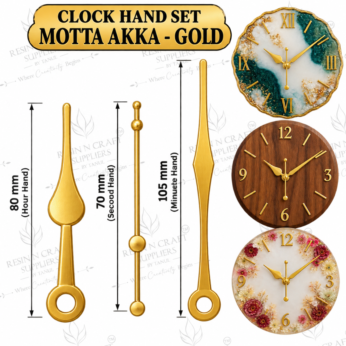 Clock Hand Set Motta Akka - Gold | Decorative Gold Clock Hands for Wall Clock Making