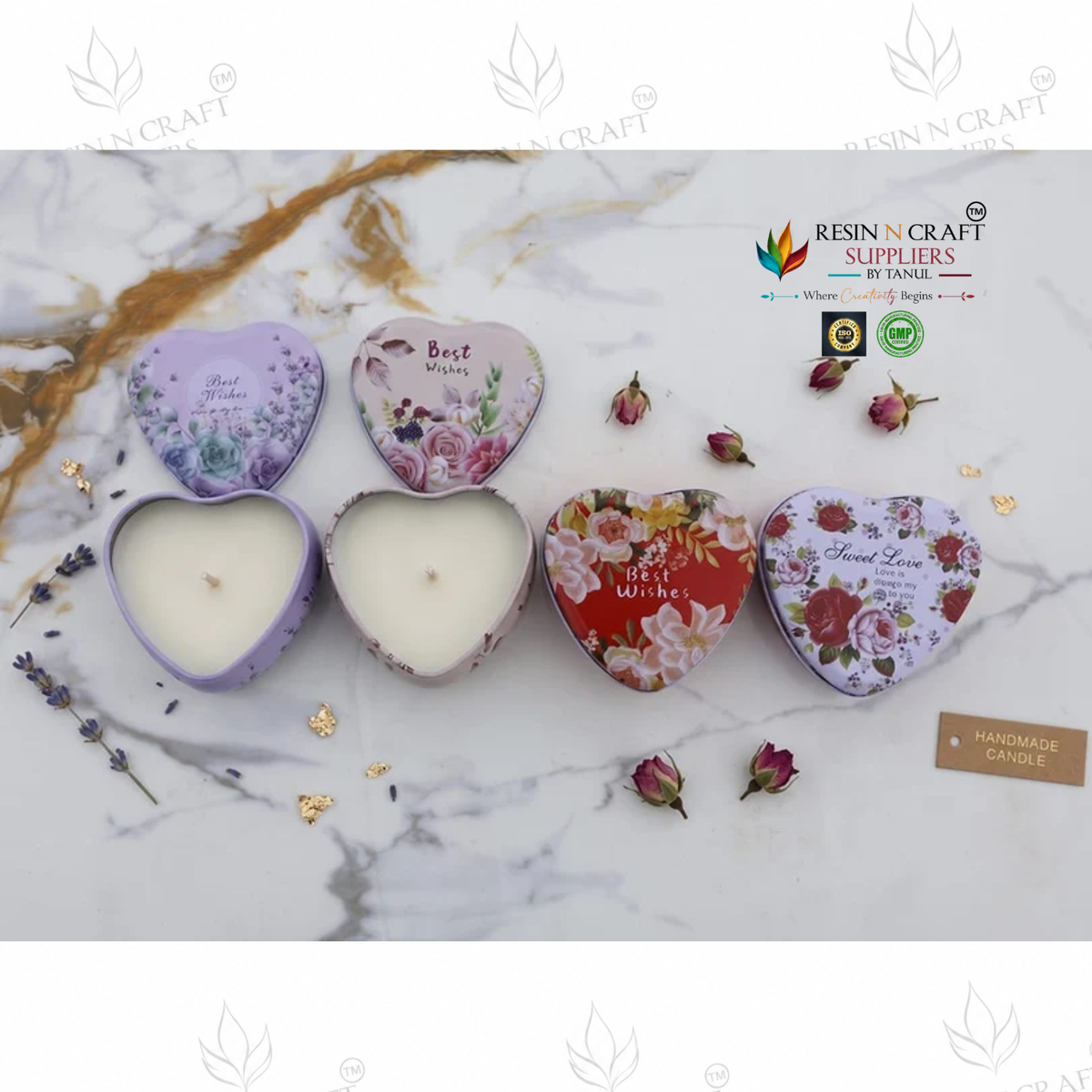 Heart Shape Love & Best Wishes Tin Jar For Candle (RWX321T)