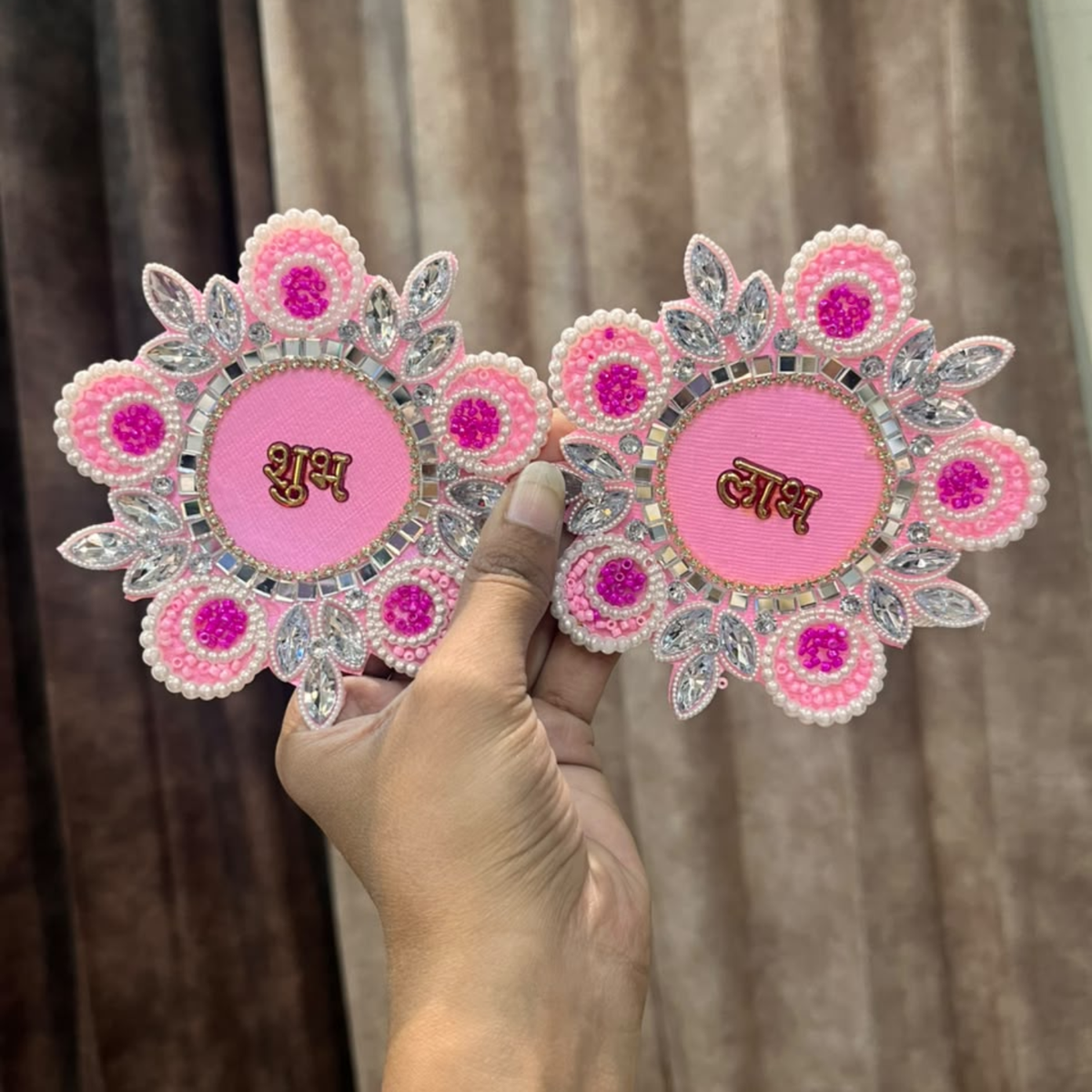 Pink Shubh Decorative Patch Pair for Toran, Bandhanwar & Resin Art | DIY Craft Material
