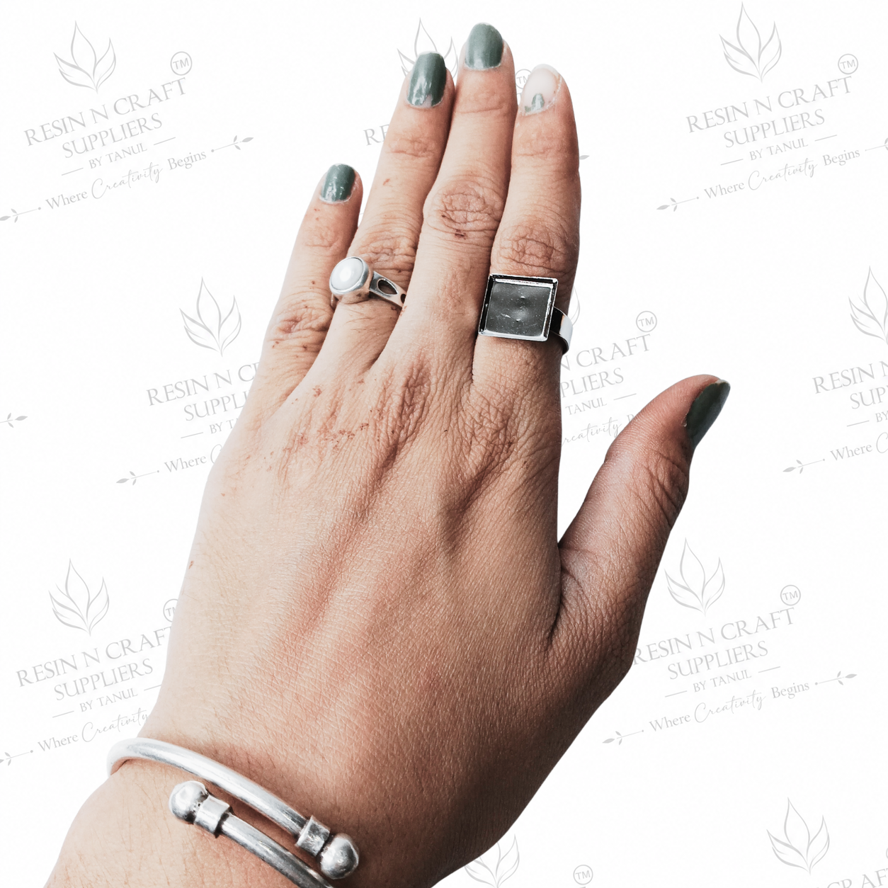 Silver Plated Square Adjustable Ring Base | 1 cm