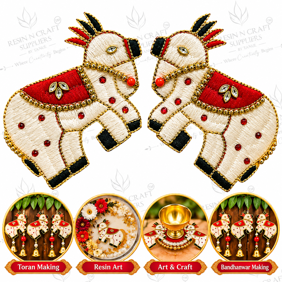 Cow / Gau Mata Decorative Patch Pair for Toran & Bandhanwar | Resin Art & DIY Craft
