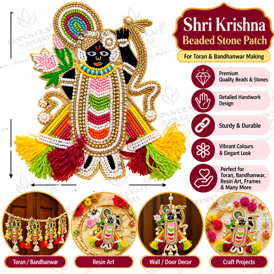 Shri Krishna Beaded Stone Patch – Decorative Krishna Patch for Toran, Bandhanwar & Resin Art