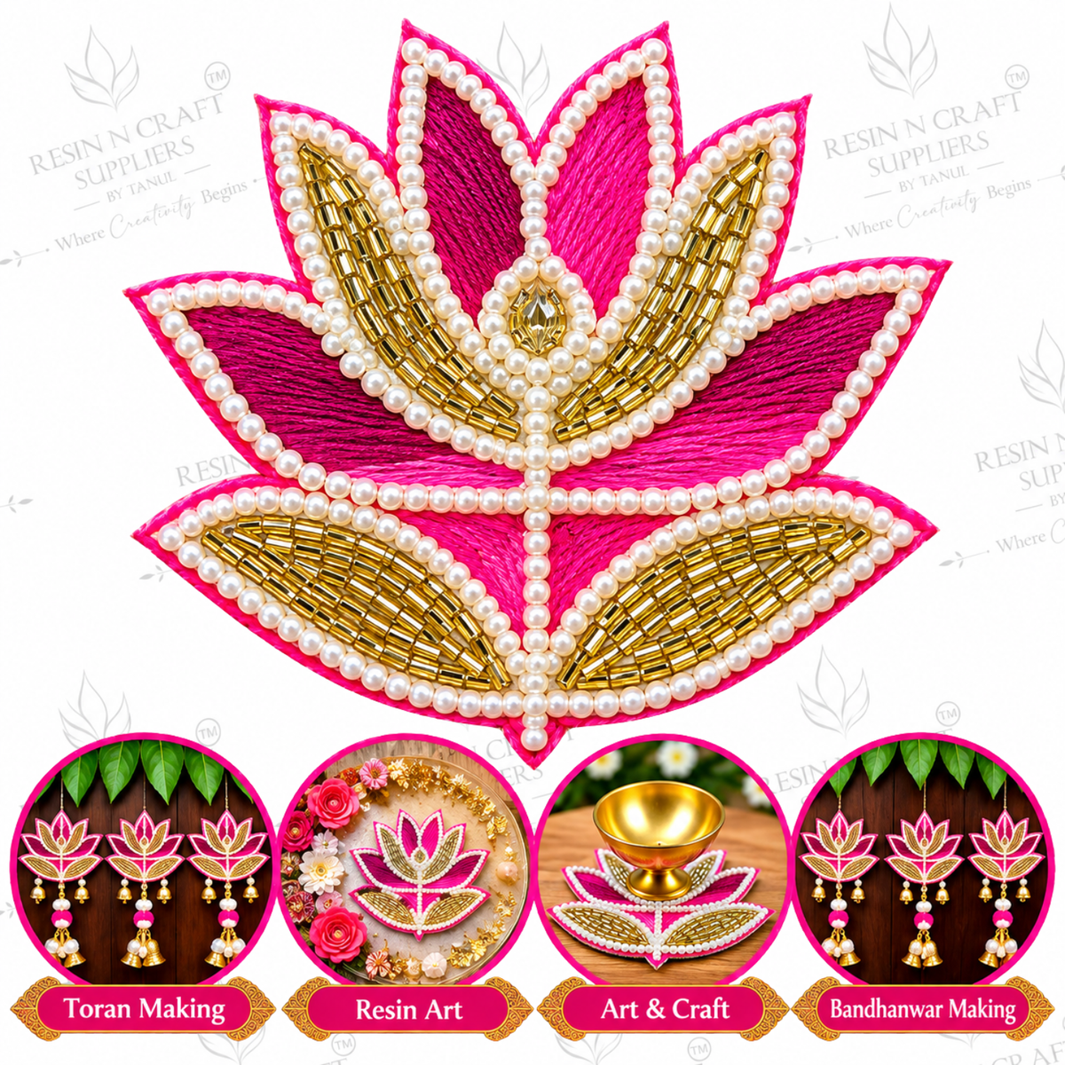 Pink Lotus Decorative Patch for Toran & Bandhanwar | Resin Art & DIY Craft