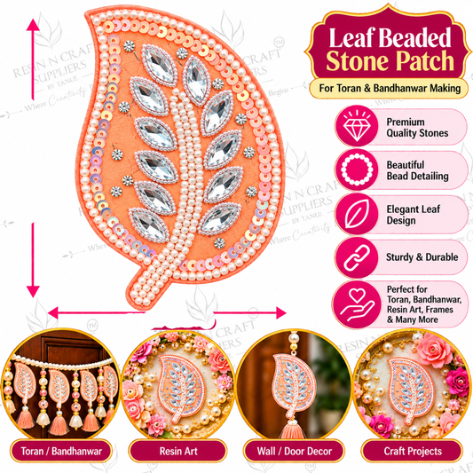 Leaf Beaded Stone Patch – Decorative Leaf Patch for Toran, Bandhanwar & Resin Art