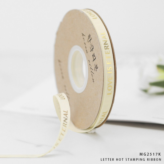 Cream Eternal Love Golden Letter Hot Stamping Ribbon 2.5cm × 30m – MG2517K