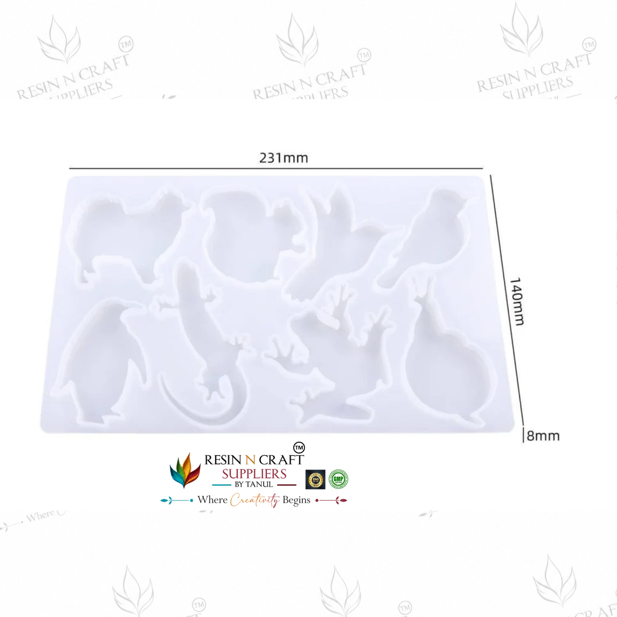 8-in-1 Bird & Reptile Silicone Mould for Art – Birds, Frog, Lizard & More (RSM1365M)