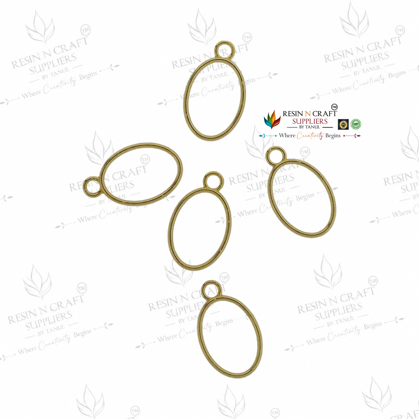 5 in 1 Gold Oval Open Bezel Set | Oval Shape UV Resin Pendant Frame | Metal Jewellery Making Charm | 26.4 × 16 mm