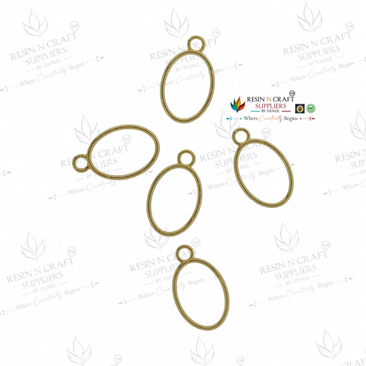 5 in 1 Gold Oval Open Bezel Set | Oval Shape UV Resin Pendant Frame | Metal Jewellery Making Charm | 26.4 × 16 mm