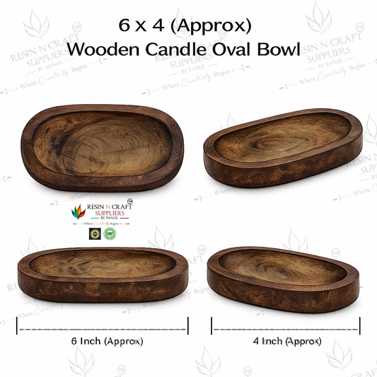 6 x 4 Inch Wooden Oval Candle Bowl | Natural Wooden Dough Bowl for Candle Making, Resin Art, Wax Filling & Home Décor