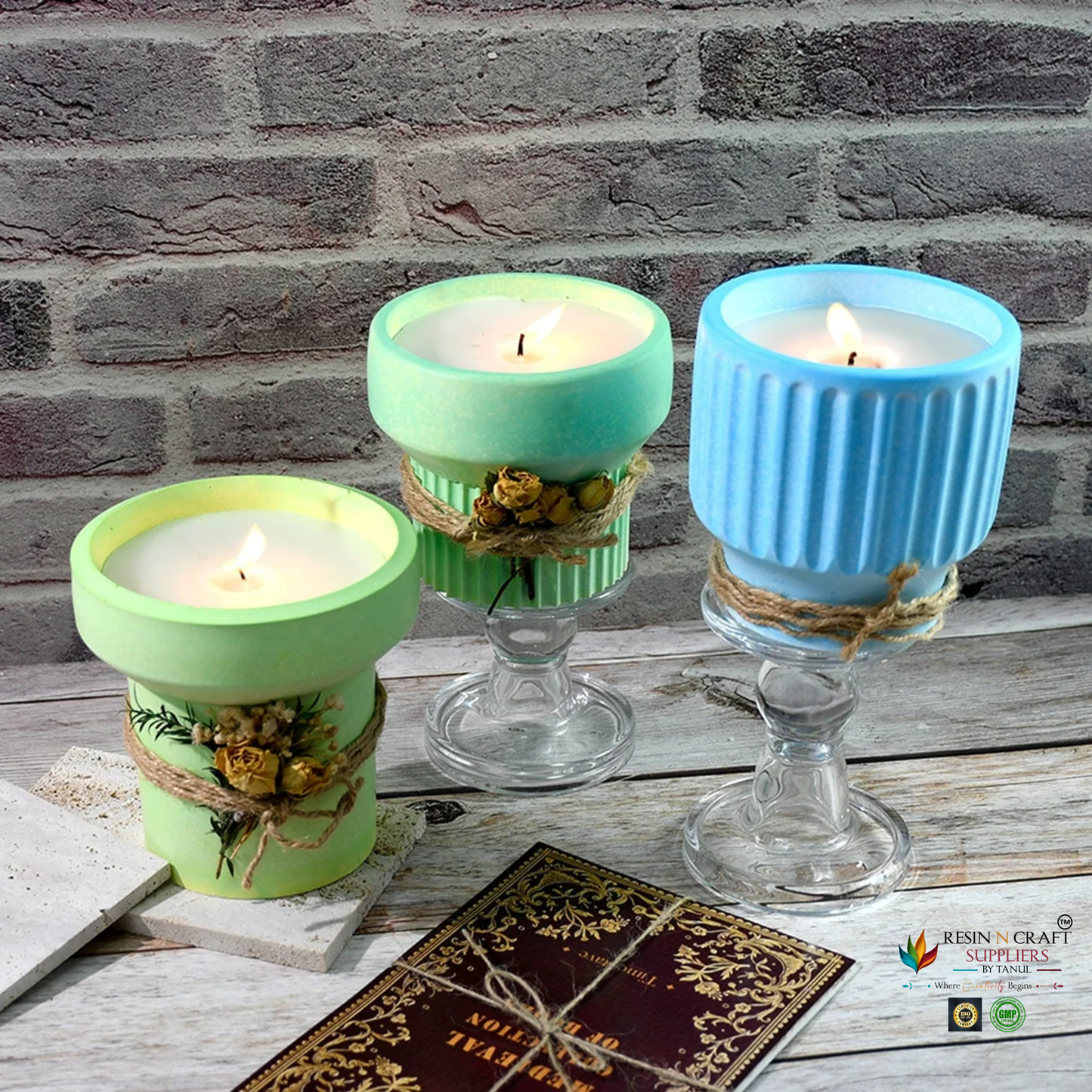 Silicone Bottom Neck Striped Round Candle Holder Mould | Ribbed Candle Jar Mold for Resin, Concrete, Jesmonite & Plaster | RSM0874M
