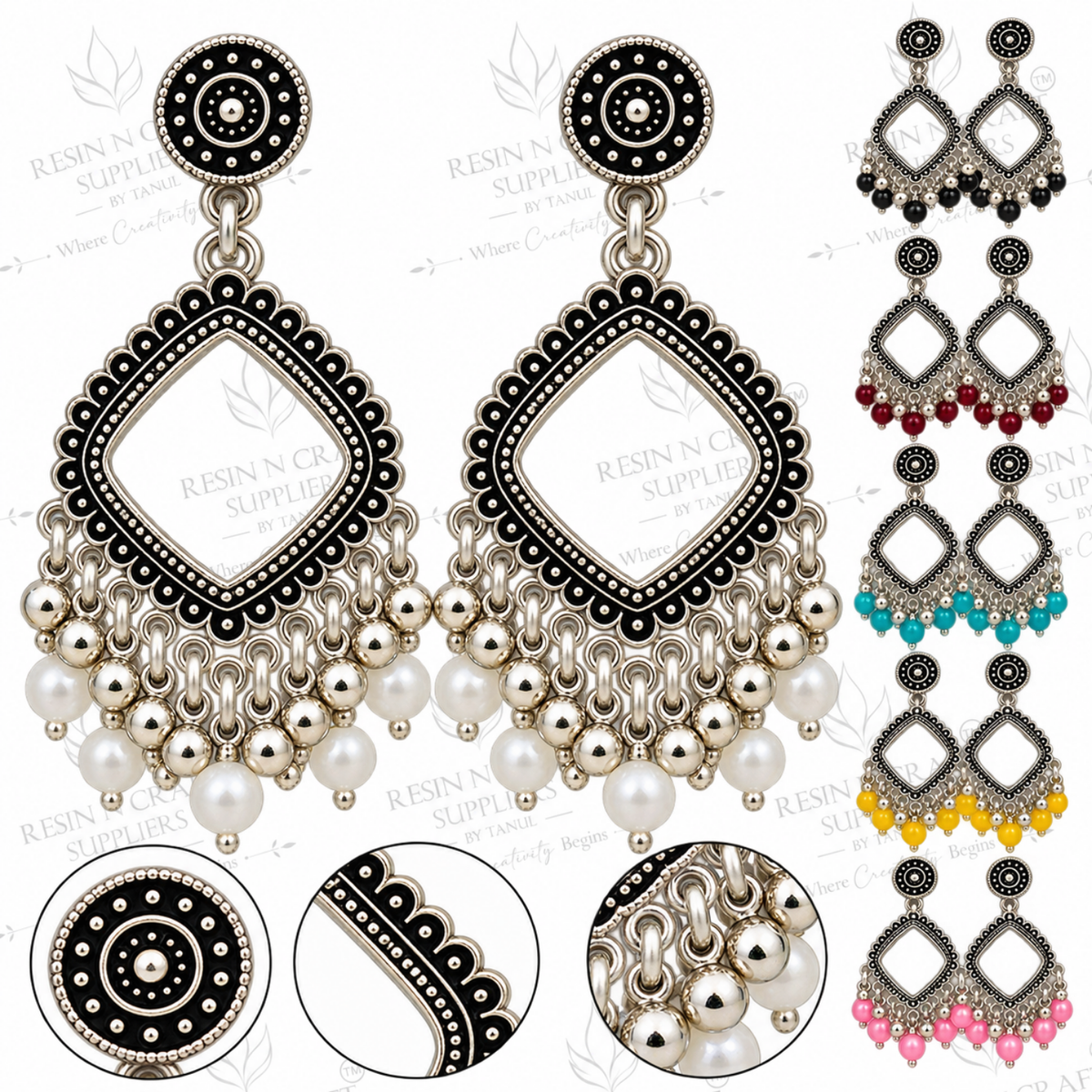 Silver Earring Bezel / Jumkha With Beads