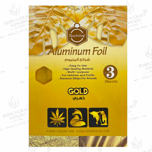 Gold Aluminium Foil Sheets A4 (210 × 297 mm) – Pack of 3 for Resin Art, DIY Crafts & Artwork