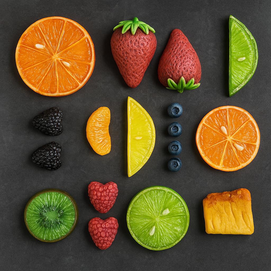 Flora Magic Fruit  3D Strawberry, Lemon, Kiwi, and Tangerine Slice Silicone Mold. for candle and soap mould