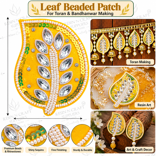 Leaf Beaded Patch – Decorative Leaf Patch for Toran, Bandhanwar & Resin Art