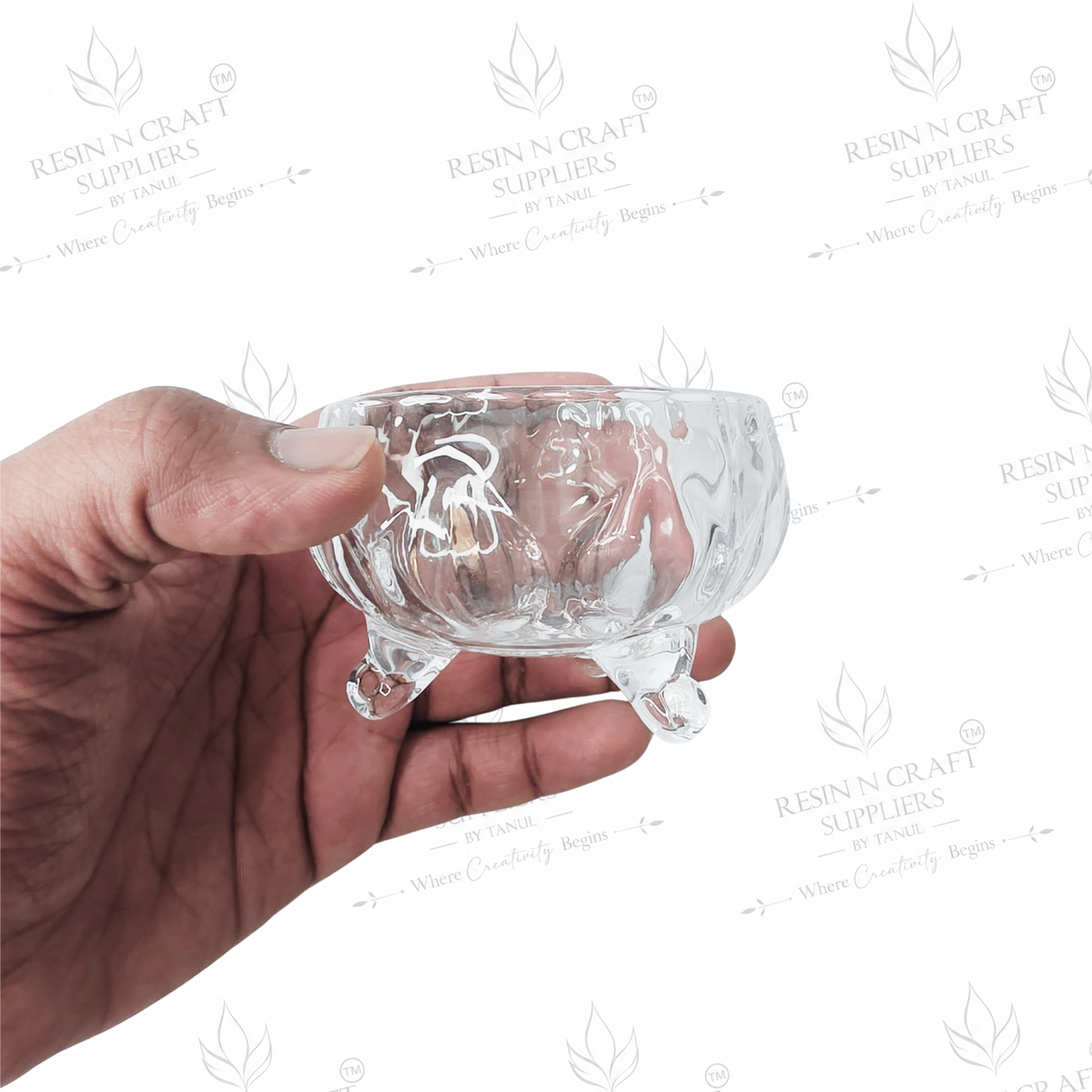 Premium Ripple Glass Candle Bowl with 3 Legs | Dessert, Smoothie & Wine Candle Container | Resin Art & Hamper Décor