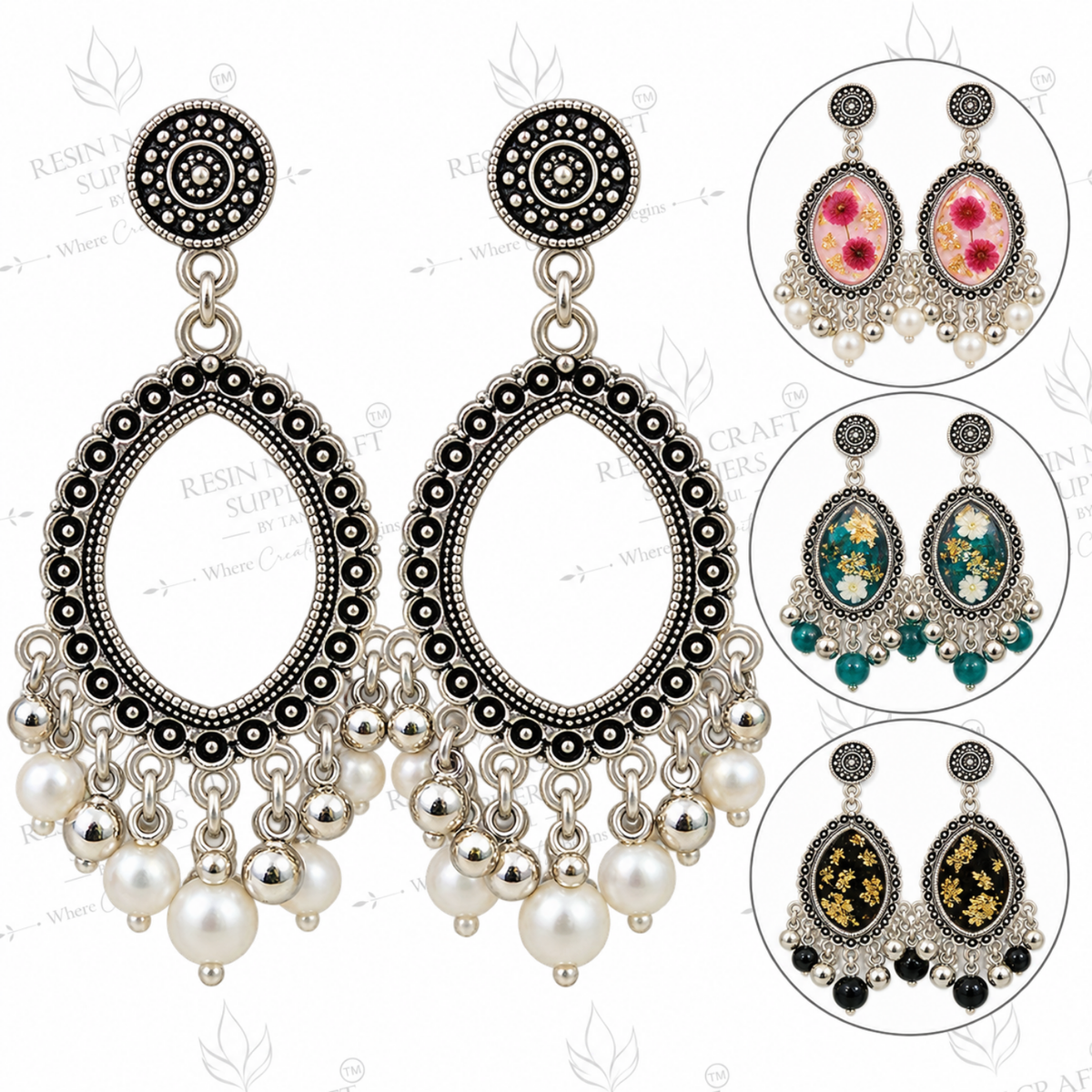 Silver Earring Bezel / Jumkha With Beads
