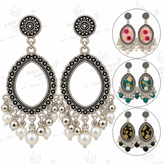 Silver Earring Bezel / Jumkha With Beads