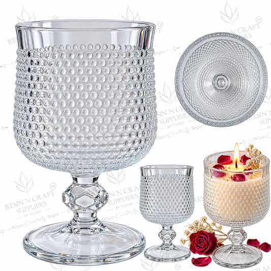 Beaded Pedestal Glass Candle Jar | Wine Glass Style Candle Container for Candle Making, Hampers & Resin Art