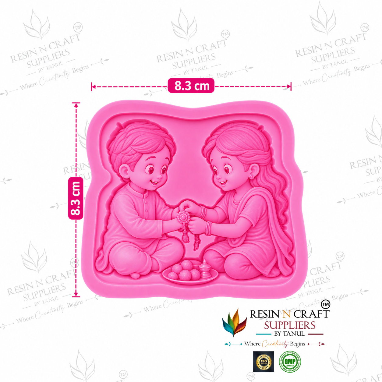 3D Raksha Bandhan Brother Sister Rakhi Mould | Terra Art, Candle & Resin Casting Silicone Mould | 8.3 × 8.3 CM