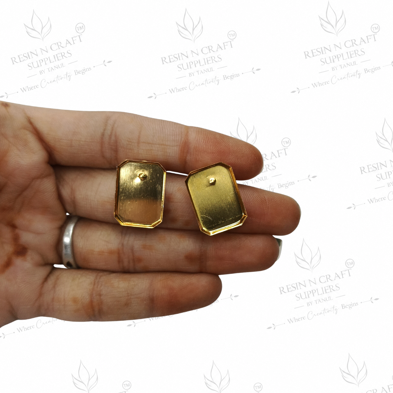 Gold Plated Rectangle Stud Earrings Base | 1.8 cm