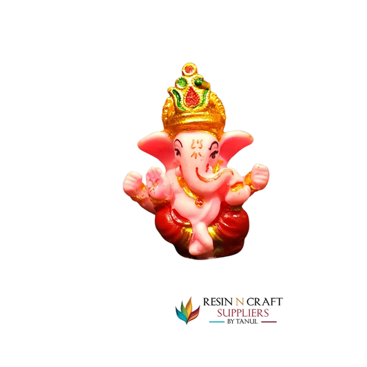 Miniature Pink Ganesha Idol with Ornate Crown