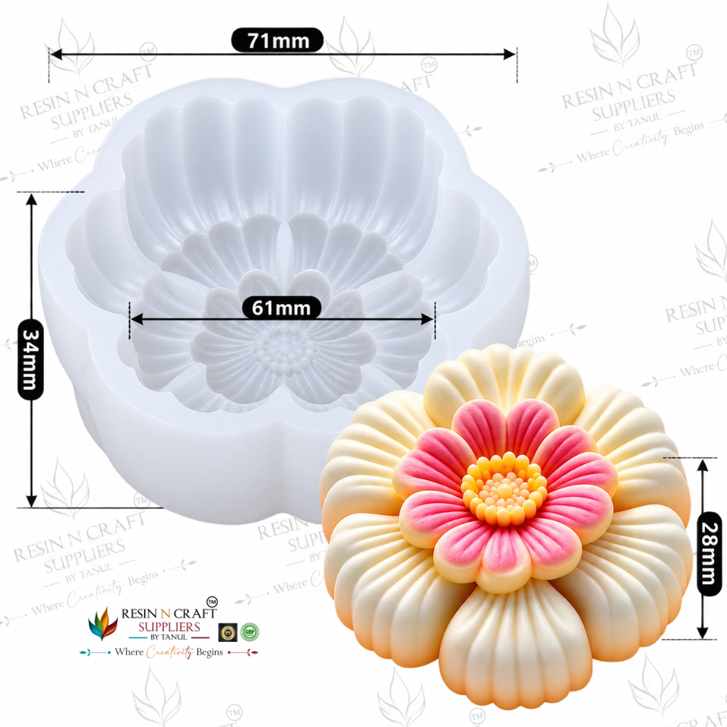 3D Flower Silicone Mould – 71mm Large Double-Layer Flower Mould for Resin, Candle & Soap Making (RHM0047M)