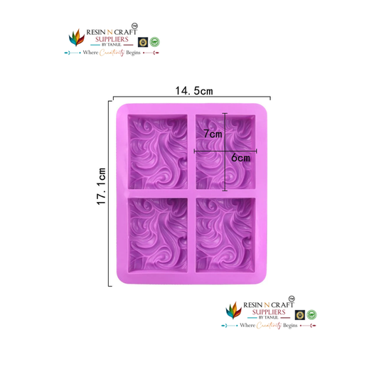 4 Cavity Wave Scroll Swirl Pattern Rectangular Mould for DIY Concrete Art, Resin Crafts, Soap Making & Cake Making Silicone Mould (RSM1432M)