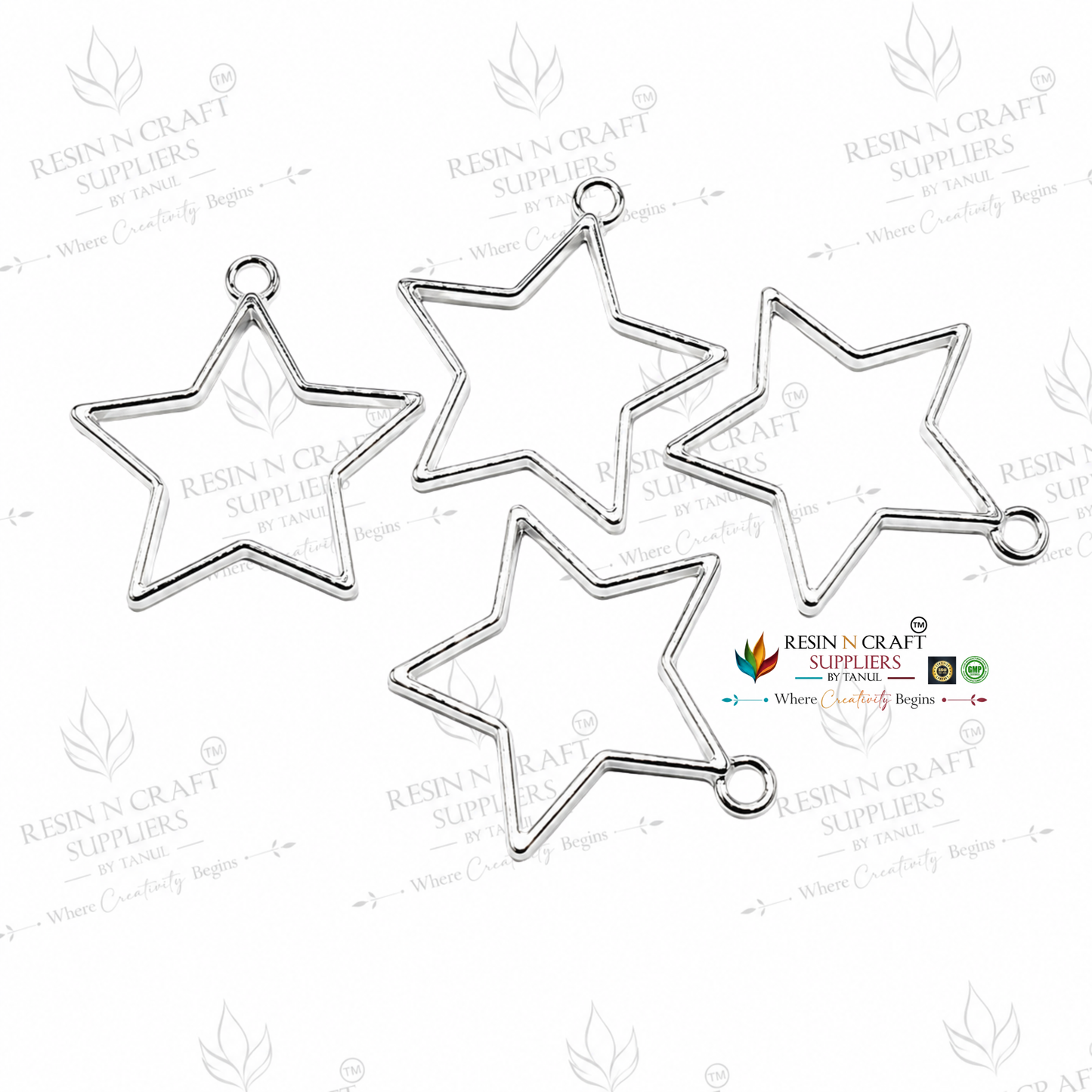 Silver Star Open Bezel Set | Star Shape UV Resin Pendant Frame | Metal Jewellery Making Charm | 10 Pieces