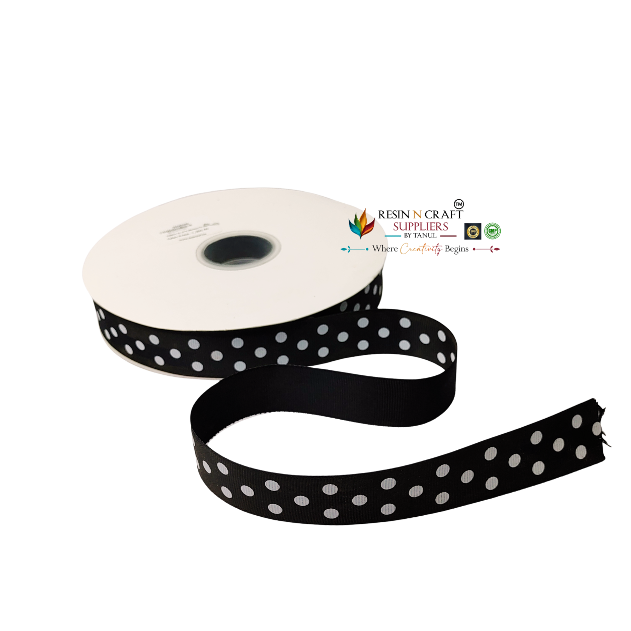 Black Polka Dot Grosgrain Ribbon Roll – 90 Meter (3 CM Width)