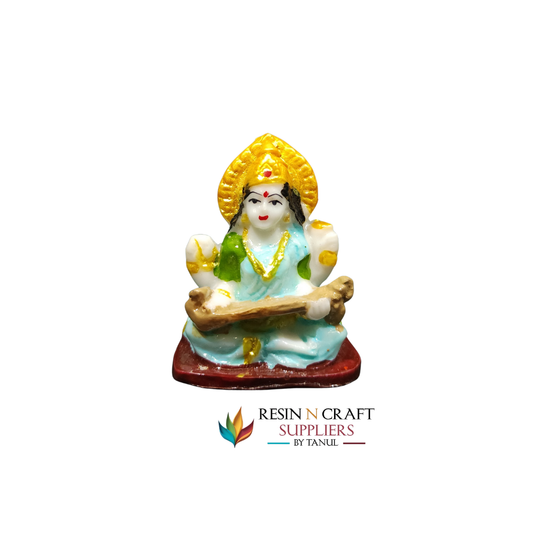 Miniature Goddess Saraswati Idol Playing Veena