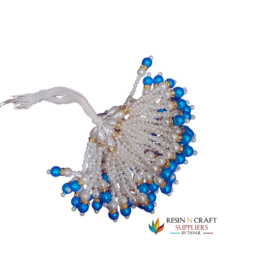 Royal Blue & Pearl Beaded Latkans / Moti Tassels