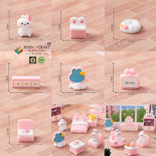 Pink Kitty Furniture Set Miniatures / Cute Mini Room Décor Set (7 PCS)