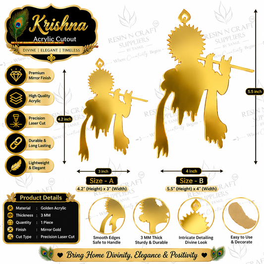 Krishna Gold Acrylic Cutout – Divine & Elegant Spiritual Décor