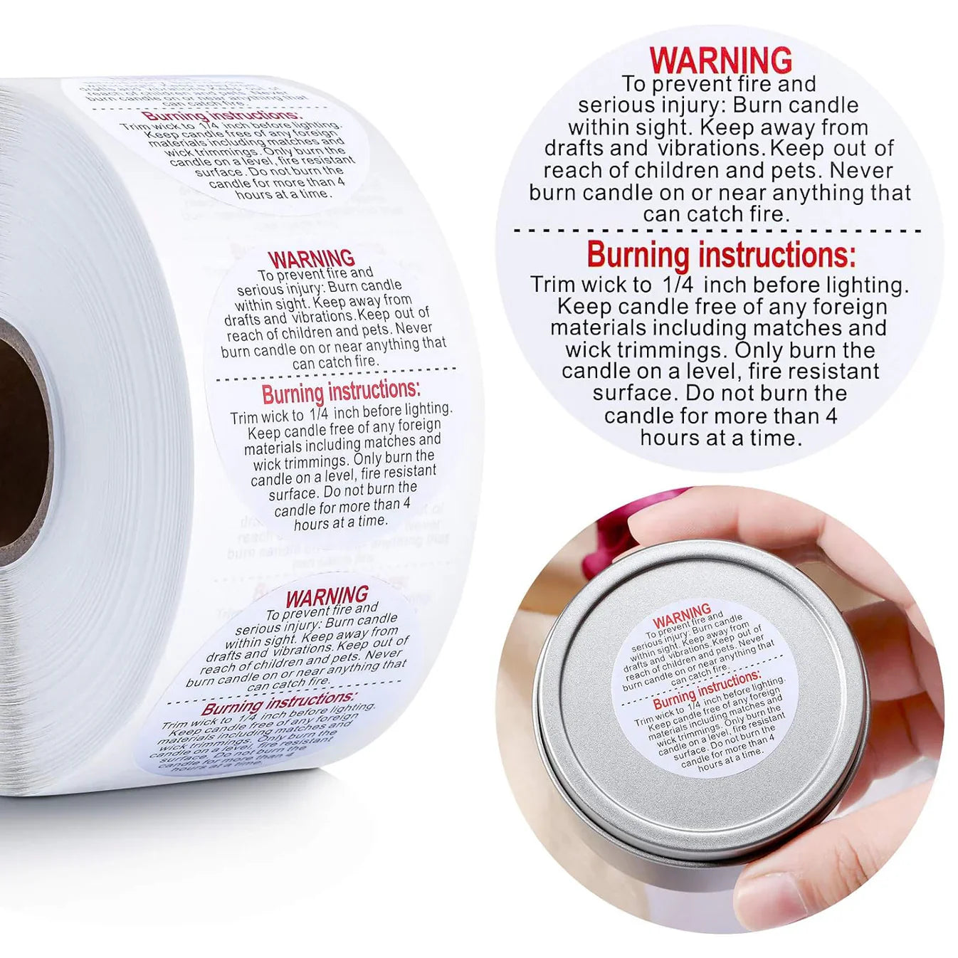 Candle Warning Big Sticker 1.5inch RCWS002 (500 Sticker)