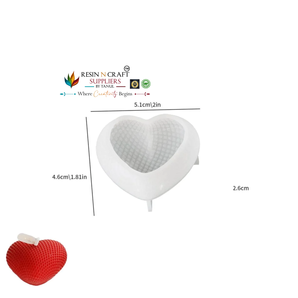 Heart Shape Silicone Mould for Resin Art, Candle Making & DIY Crafts – 5.1 × 4.6 cm (RSM1315M)